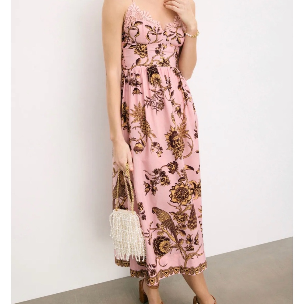 Farm Rio Pink Tropical Landing Lace Midi Dress